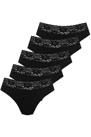 Marilyn Kvinna Strumpbyxor - Poupée Infinity bomullstrosor med klassiskt snitt och spetsbälte svart – XL – 5-pack, svart, XL