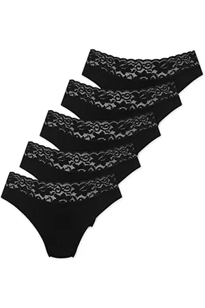 Marilyn Kvinna Briefs - Poupée Infinity brasilianska bomullstrosor med spetsbälte svart – L – 5-pack, svart, L