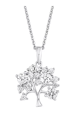 Amor Kvinna Silverhalsband - Damkedja 45 cm med hänge livsträd 925 silver rodiumpläterad zirkon vit