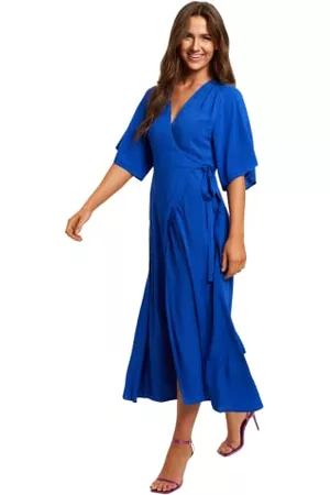Liquorish Kvinna Vita klänningar - Kungsblå maxi omlottklänning med kimono-ärmar, BLÅ, 40 SE