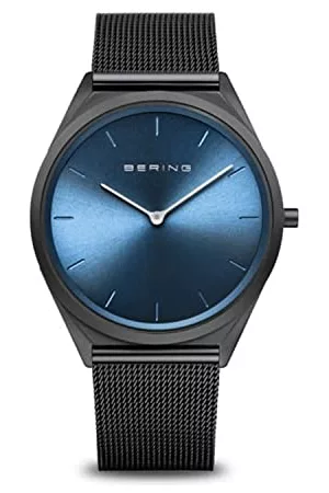 Bering Kvinna Klockor - Armbandsur analog kvartsrörelse med rostfritt stål Milanesiskt armband 17039-227, svart, Armband