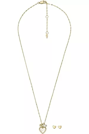 Fossil Kvinna Örhängen - Halsband och örhängen för kvinnor, vit pärlemor halsband och örhängen, Längd: 420mm + 50mm, Kristall Rostfritt stål