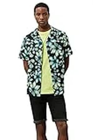 Koton Herr blommig kortärmad Lapel Neck tryckt bomullströja, , XL