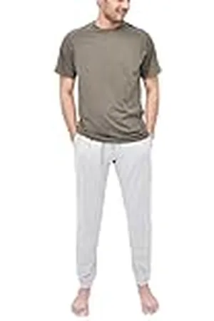Sleepdown Herr 2-delad raglan kortärmad t-shirt och vida ben botten pyjamas set vardagskläder nattkläder topp och underdel pyjamas, , S