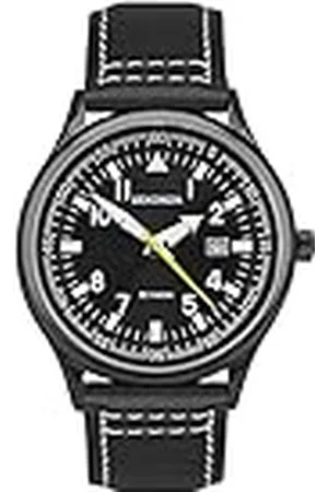 Sekonda Herrklocka 42 mm pilotstil med analog display datumfönster och läderrem 50 m vattentålig, , armband