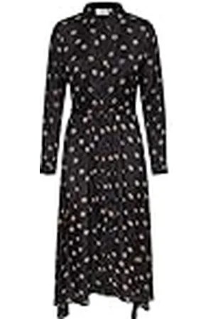 Kaffe Dam slips midja klänning Silky Midi med långa ärmar ledig dam, , 42