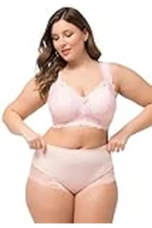 Ulla Popken Midislip, genomskinliga spetsar, Hinten Gerafft-trosor dam, Rosa blad, 48-50