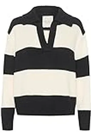 Part Two Kvinnors tröja V-notch neck Johnny krage Casual Fit Rib Knit, , S