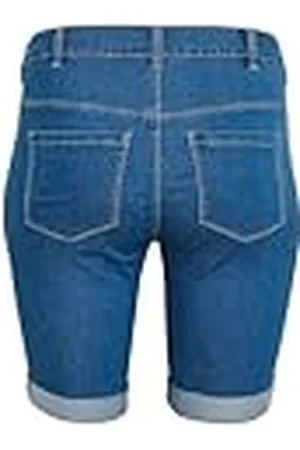 Kaffe Plusstorlek för dam denim shorts slim fit normal längd vikt manschett, , 50 Stor