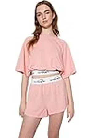 Trendyol Dam enkel elastisk midja detaljerad stickad T-shirt-kort pyjamasset, , S, , S