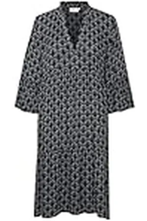 Kaffe Dam klänning 3/4 ärm Above The Knee Flower Casual, svart/kalk/grönt fan tryck, 34