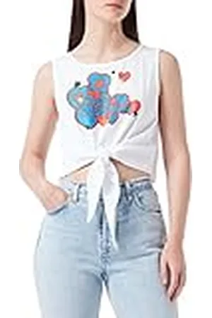Moschino T-shirt i bomull med logohjärtan och stjärntryck för kvinnor, , 48 SE