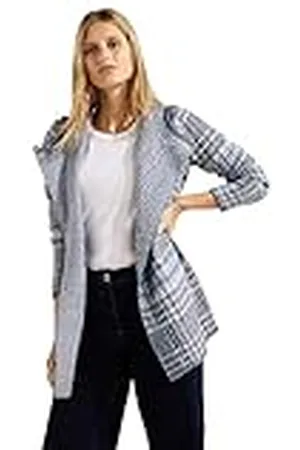 CECIL Hosta Check Cardigan med rutiga huva för kvinnor, Sann marin, M