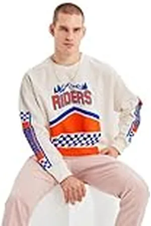 Trendyol Herr ECU herr oversize passform långärmad cykelhalsband tryckt tröja, unisex, S