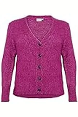Kaffe Plus-size dam kofta melange stickad V-hals knapp fastspänning, , M stor