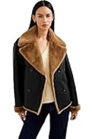 French Connection CERYS PU Faux FUR JACKETBLACKOUT/TOBACCO BRWS, , S