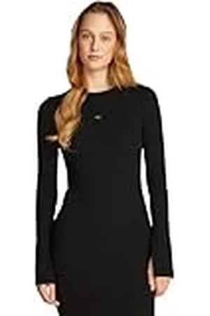 Calvin Klein Jeans dam vävd etikett ribbad kort klänning J20J225112 bodycon-klänning, svart ( , M, , M