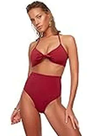 Trendyol Dam hög midja kopp sydd sex bikiniunderdelar, vinröd, 40