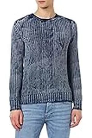 Replay Stickad tröja för män med rund hals, Blå 085, XL