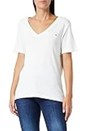 Tommy Hilfiger Kvinnors CRV Slim Cody Rib V-ringad Ss S/S stickade toppar, , 72 SE