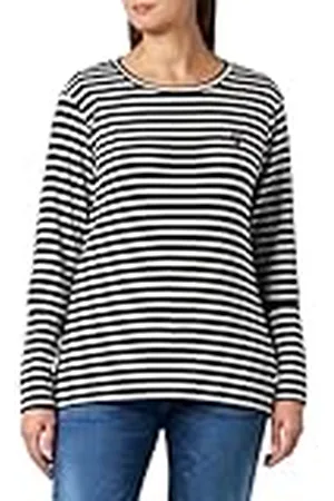 Kaffe Dam T-shirt långärmad smal passform Crew Neck randig T-shirt broderad dam, , L