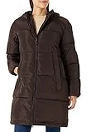 Kaffe Dam puffer coat vadderad jacka Longline huva dragkedja långärmad dam, , 32