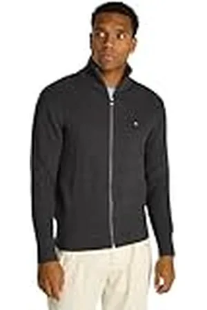 Tommy Hilfiger Herr ribbad bomull blixtlås genom MW0MW37327, dragkedja genom tröja, grå, S, , S