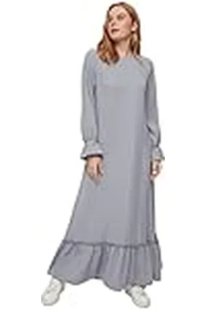 Trendyol Modest dam trendig dam design maxi ruffle hem crew neck vävd klänning, , 40