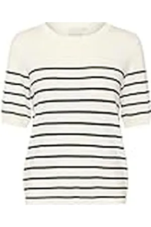 Kaffe Kvinnors pullover shorts ärmar ränder rund hals vanlig passform höftlängd, , M