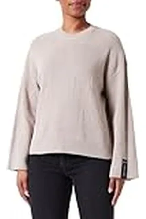 Armani Exchange Sustainable, stickad tyg, ribbad ärmar, tröja tröja, beige, M, , M