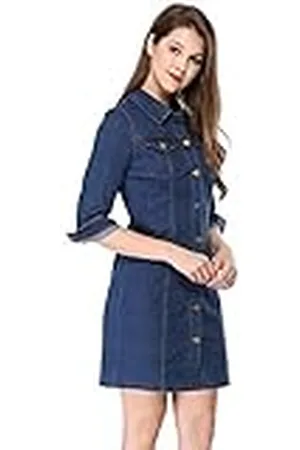 Allegra K Denim klänning vintage knapp jeans skjorta klänningar