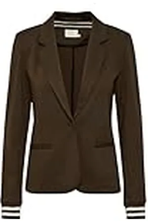 Kaffe Dam Blazer Single Breasted Notch Lapel Slim Fit Rib Stickade kupor dam, Java krita/svart rand, M