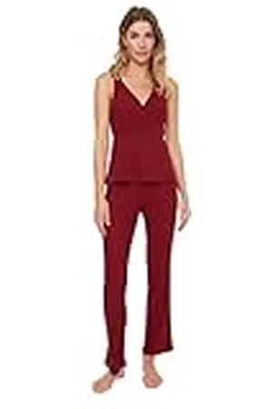 Trendyol Damlinne hängande stickad pyjamas pyjamas-set, vinröd, stor