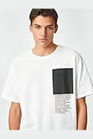 Koton Herr överdimensionerad T-shirt slogan tryckt crew neck kortärmad, , L