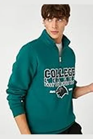 Koton Män College Sweatshirt High Neck Half Dragkedja Detaljerad Tryckt, , L
