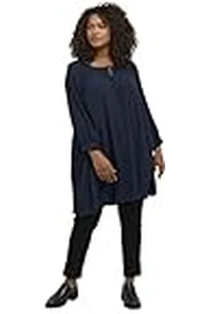 Kaffe Dam plus storlek Tunic 3/4 ärmar A-formad blus, marinblå, 46