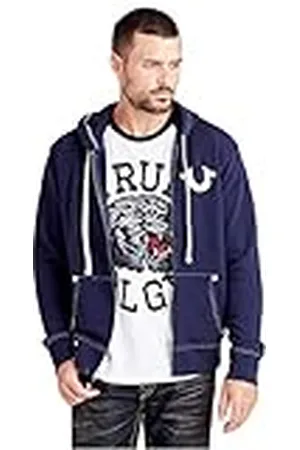True Religion Herrtröja med huva och logotyp för dragkedja, , M