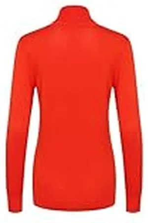 Kaffe Kvinnors rullneck T-shirt långärmad smal passform hip längd band kanter, , L