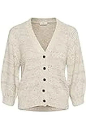 Kaffe Dam stickad kofta Buttoned Lang ärmar, Broken vit/svart melange, XL