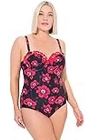 Ulla Popken Damer stora storlekar överdimensionerade plus size baddräkt Chloe, Lacing detalj, , 54