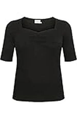 Kaffe Plus-storlek dam T-shirt halvärmar Sweetheart Neck Rib tyg, , S Stor