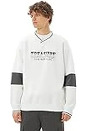 Koton Män överdimensionerad college tryckt V-hals flerfärgad sweatshirt, , XL