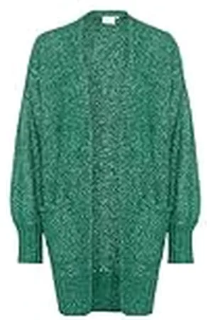 Kaffe Dam cardigan med lång ärm lös passform öppen framsida fickor åska längd, , S