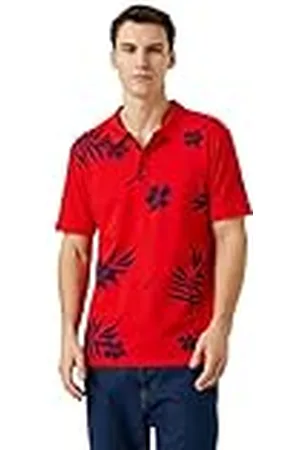 Koton Polotröja för män med löv tryck knapp smal passform Kurzarm t-shirt, , L, , L