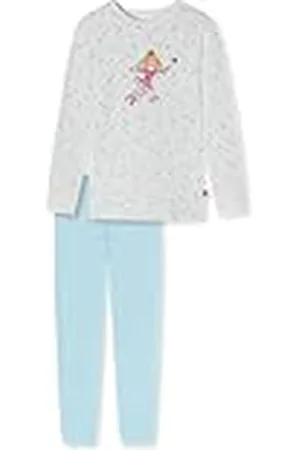 Schiesser Flickor pyjamas lång – enhörning, stjärnor, prickar, skogsmotiv och häxor – ekologisk bomull pyjamas-set, , 98 cm