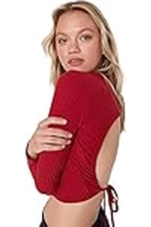 Trendyol Dam myskläder anpassad standard rundhalsad stickad blus skjorta, , XL, , XL