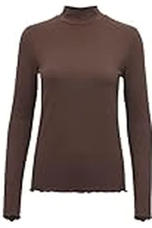 Kaffe Dam T-shirt ribbstickad långärmad smal passform sköldpadda hög längd dam, , M