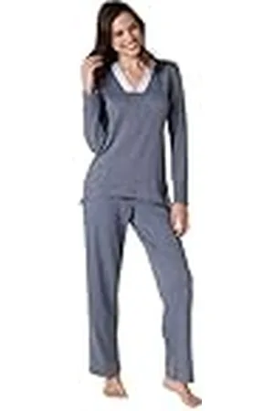 Lovable Lång i Interlock Garzed Pyjamaset, Blå Melange, M Dam, , M