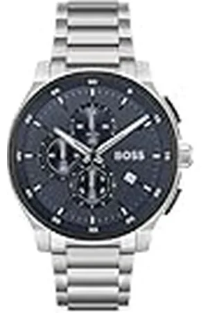 HUGO BOSS Kronograf kvartsur för män topp 2.0 kollektion med rostfritt stål eller läderarmband, BLÅ, Metall
