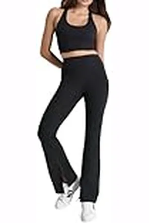 DKNY Balanskompression hög midja flare snäva med slit byxor, , S